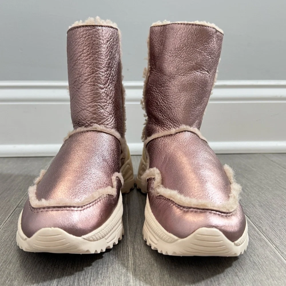 NEW Coach Portia Cold Weather Bootie Pink Metallic Rose Gold Shearling Boot 5